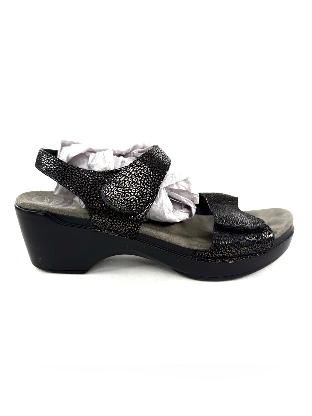 DANSKO Women Size EU 40  US 9.5 Black Speckled Leather Platform Sandal Hook Loop